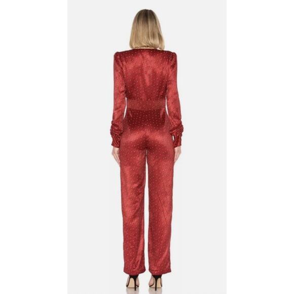 House of Harlow 1960 x Revolve sz. XS Vera Polka Dot Print Jumpsuit Red - Picture 2 of 12